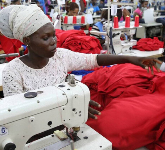 A woman works at a Sewing factory in Accra, Ghana.